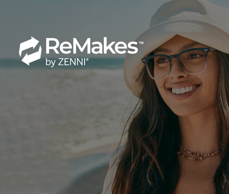 Image of a woman wearing Zenni remakes Bering browline glasses, standing on a beach.