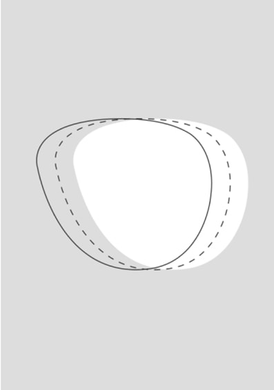 Sketch of a glasses lens changing from clear to dark.