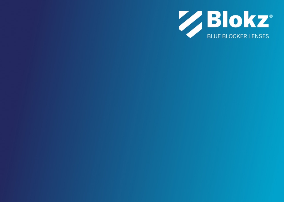 Image of an icon for Blokz, blue-blocker lenses, against a blue background.