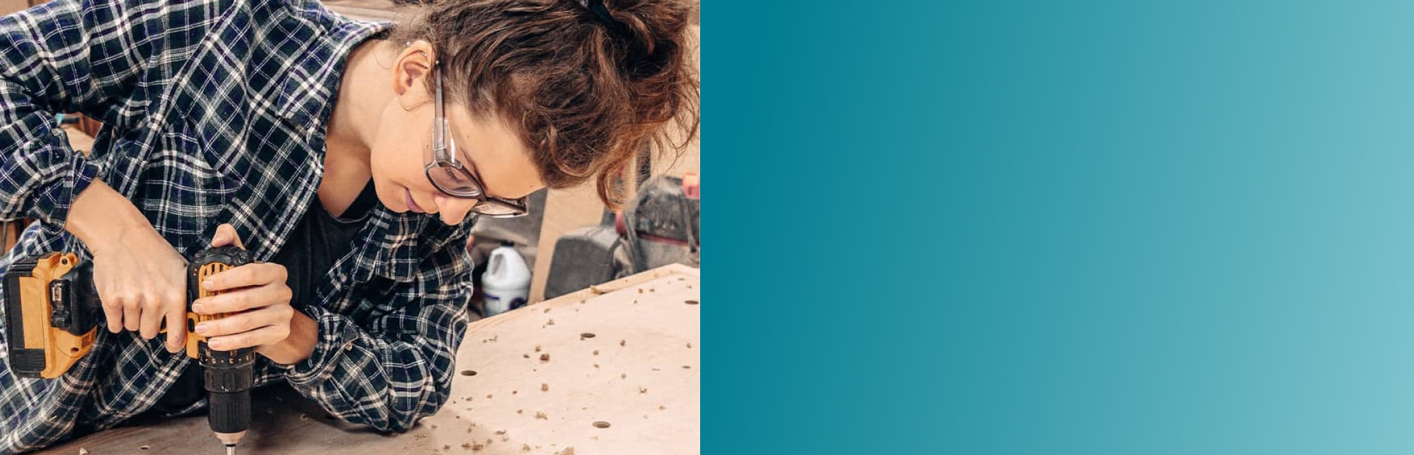 Image of a woman using a power drill, wearing Zenni Z87.1 safety glasses #749812.