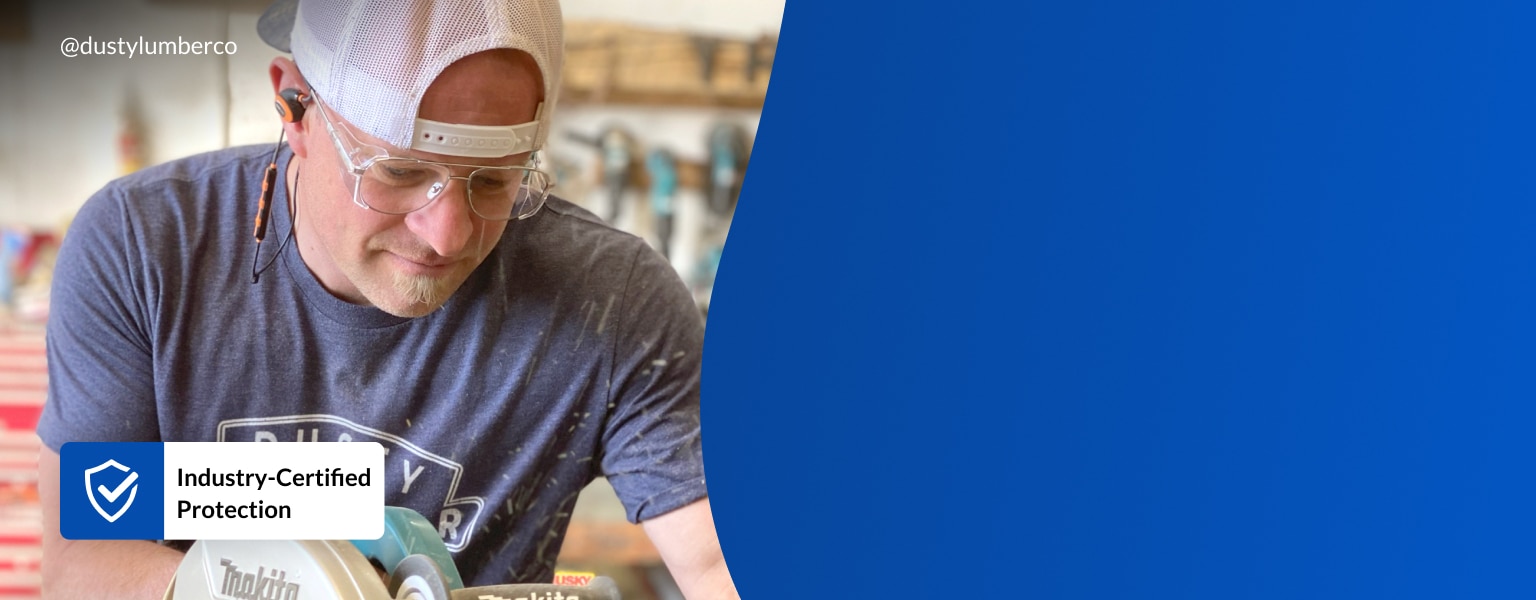 Industry-Certified Protection icon. Image of Dusty from The Dusty Lumber Co. (@dustylumberco) working while wearing Zenni Z87.1 safety glasses #749411.