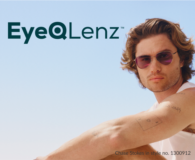 Chase Stokes outdoors in a white tank top, sporting Zenni EyeQLenz glasses with a dark tint. 