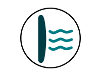 Circular icon showing three blue wave lines passing through a vertical filter, symbolizing blue light reduction.