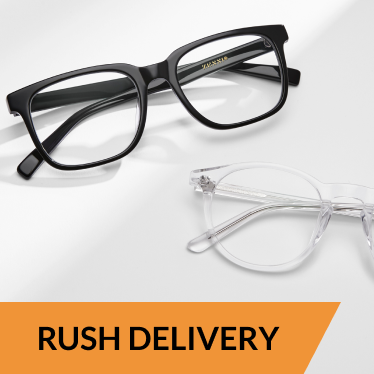 Rush Delivery. Image of Zenni black rectangle glasses and clear round glasses