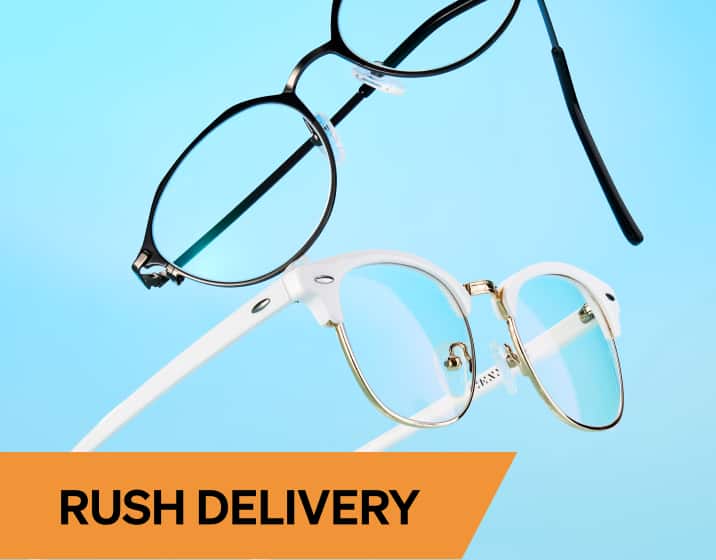 Rush Delivery. Image of Zenni black rectangle glasses and clear round glasses