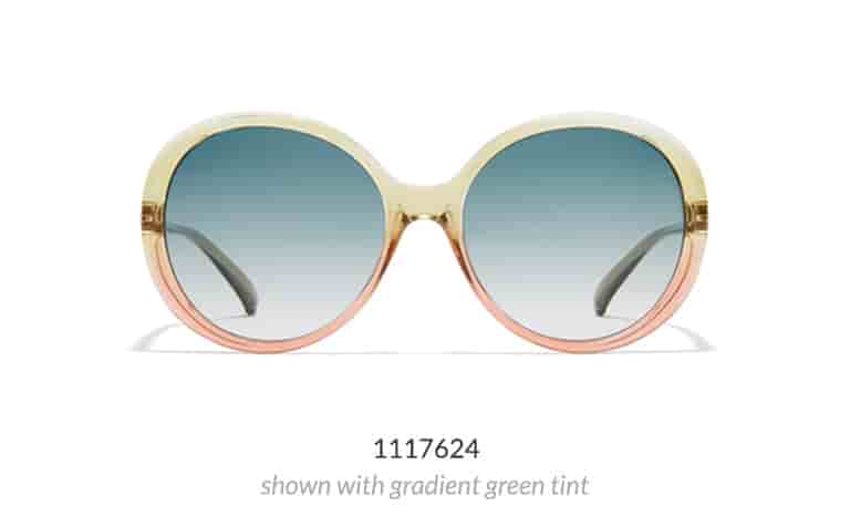 Make a bold statement in these glamourous premium sunglasses with oversized, rounded lenses. Shown in watermelon color option with gradient green tint.