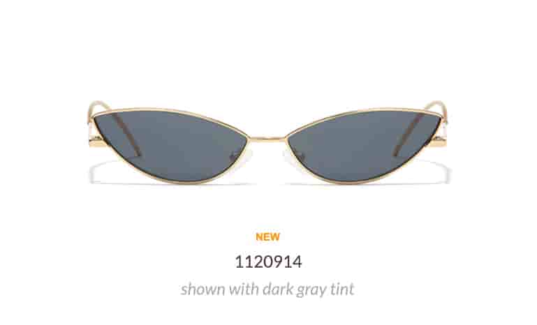 Go all in on the microshades trend with these extremely narrow cat-eyes. Shown in gold with dark gray tint.