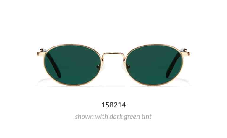 Road Trip is a metal oval frame with timeless appeal from the TimoxZenni Collection. It is shown in gold option with dark green tint.