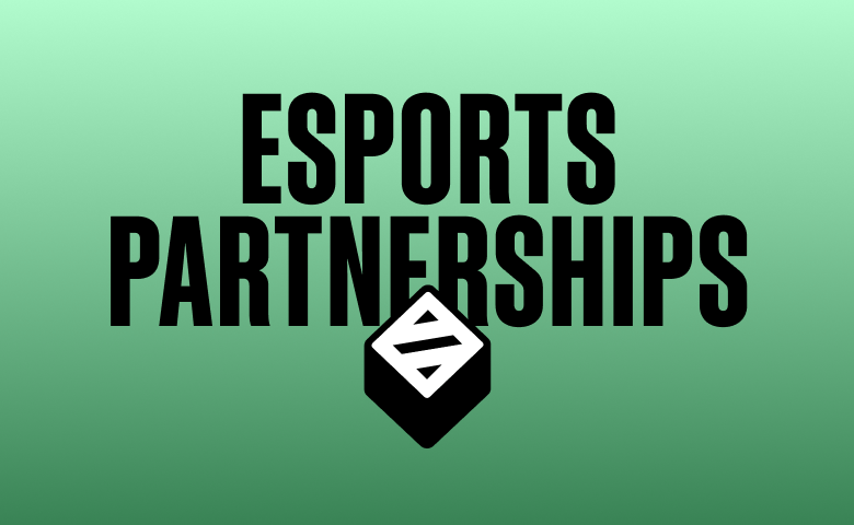 Green banner with bold black text stating 'Esports Partnerships' and the Zenni Gaming black-and-white logo below the text.