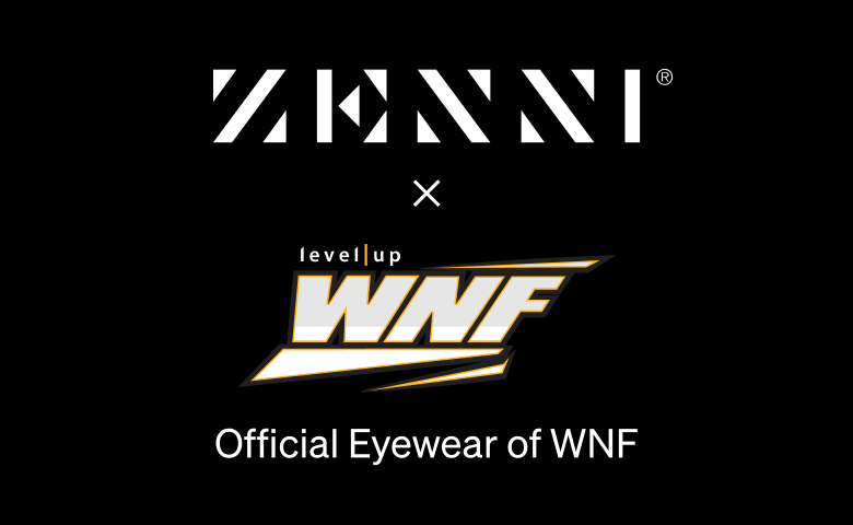 Zenni x WNF partnership logo with 'Official Eyewear of WNF' on a black background.