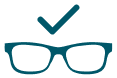 Teal icon of eyeglasses with a checkmark, indicating completed selection of Zenni frames