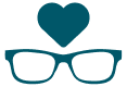 Teal icon of eyeglasses with a heart on top of the frames, representing Zenni account login for personalized eyewear options