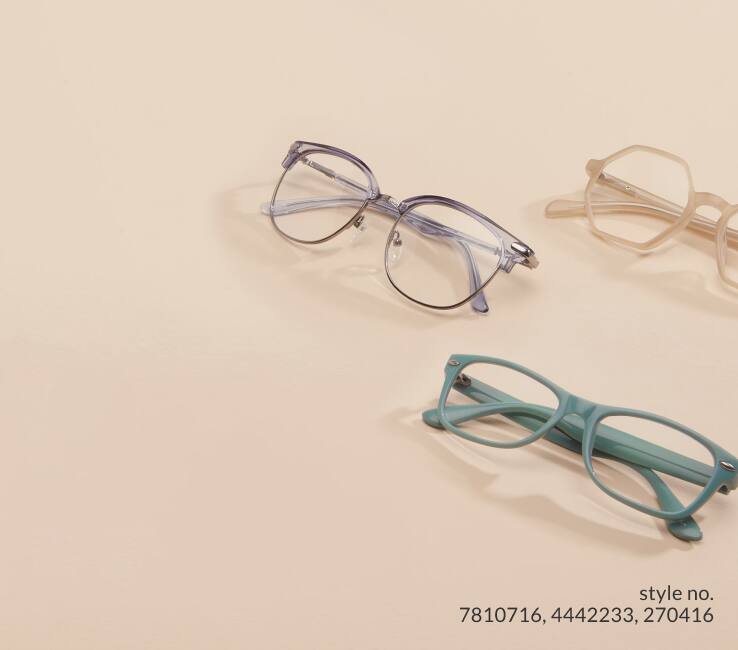 Image of three pairs of Zenni glasses against a beige-colored background.