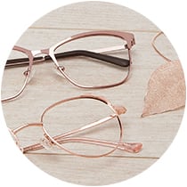 Square metal glasses #3216819 and cat-eye metal glasses with kitty ear accents #3219619 in rose gold.