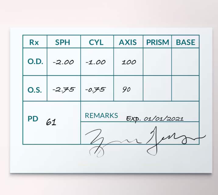 Example of standard grid format prescription.