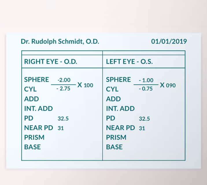 Example of vertical prescription with values listed from top to bottom.