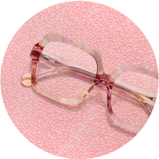 Image of Zenni kids’ square glasses #4450417 against a pink background.