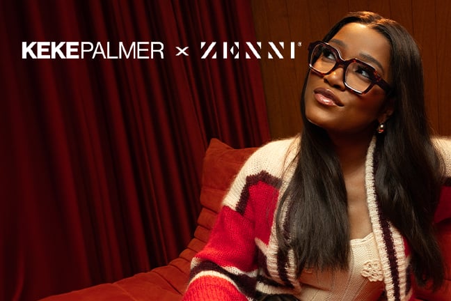 Keke Palmer wearing a pair of square wide-rim black glasses from the Keke Palmer x Zenni frame collaboration.