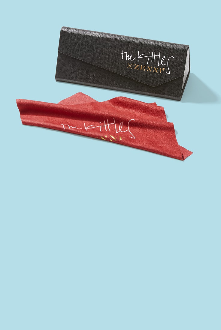 Special collection Kittles and Zenni black eyewear case and red lens cloth.