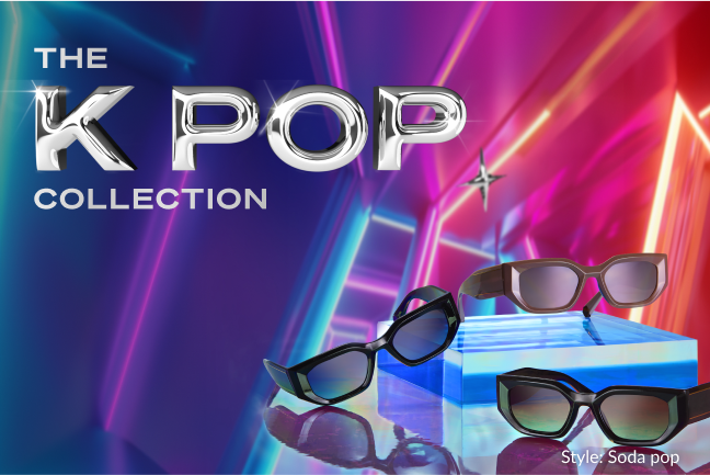 Black sunglasses style 'Soda pop' on a colorful background.