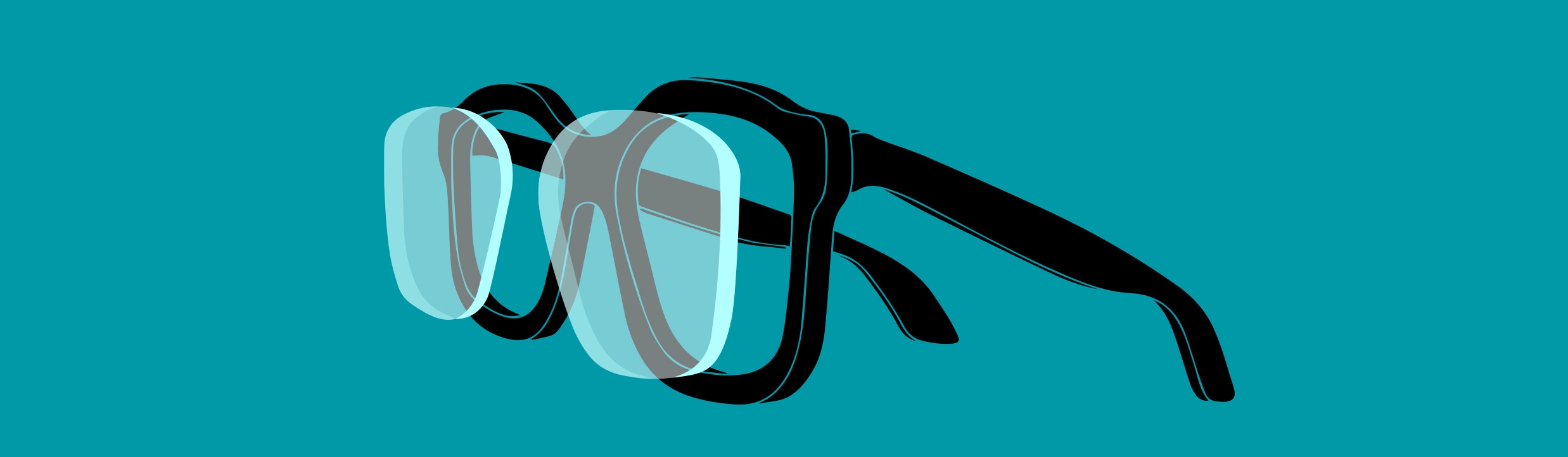 Illustration of glasses with lenses protruding from frame to show thickness.