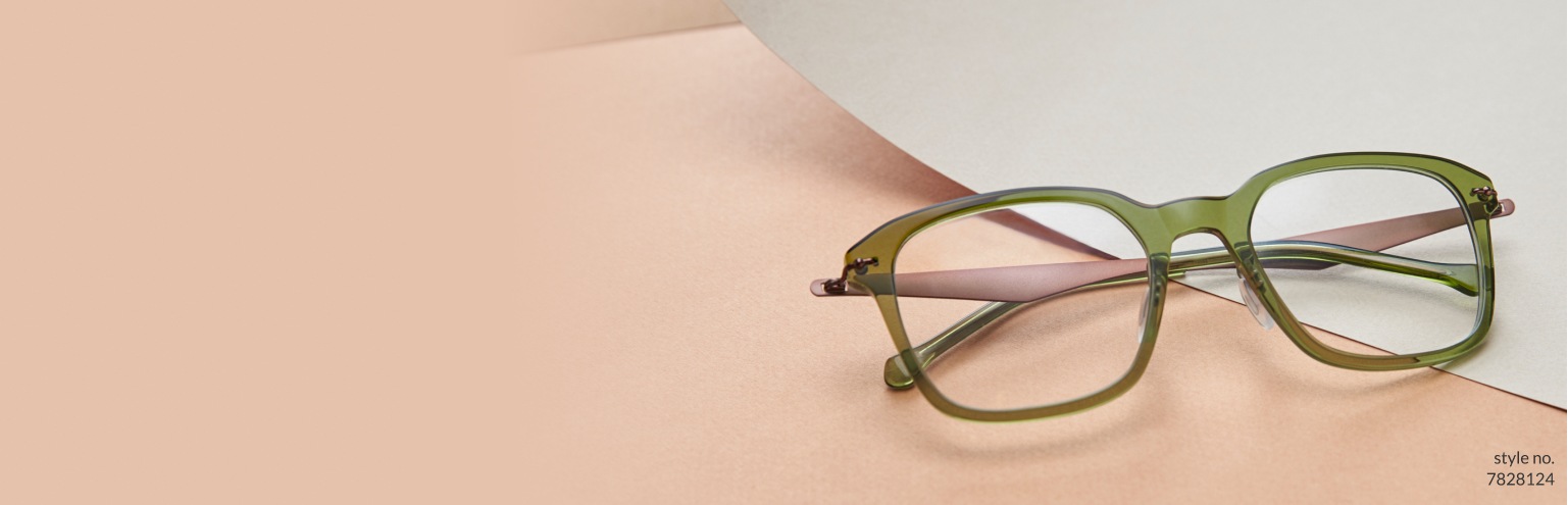 Image of Zenni rectangle glasses #7828124, on top of contrasting beige and peach-colored thin paper sheets.