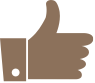 Illustration of a thumb-up gesture in a dark brown color.