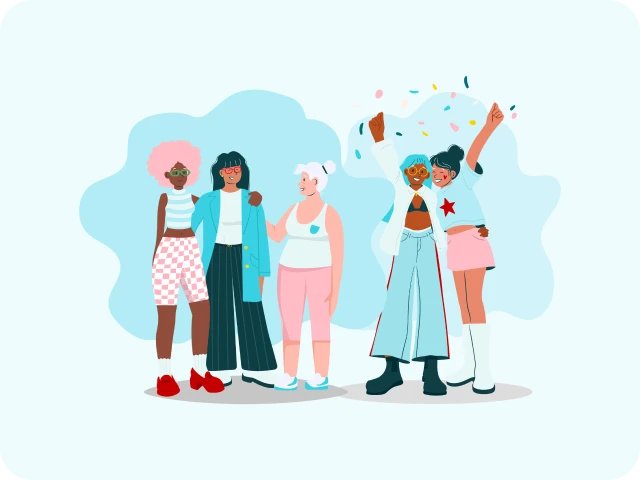 Illustration of a group of three friends celebrating