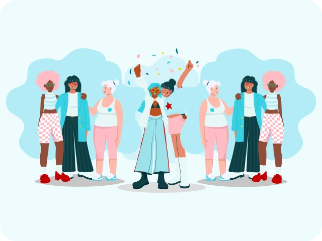 Illustration of a large group of friends celebrating