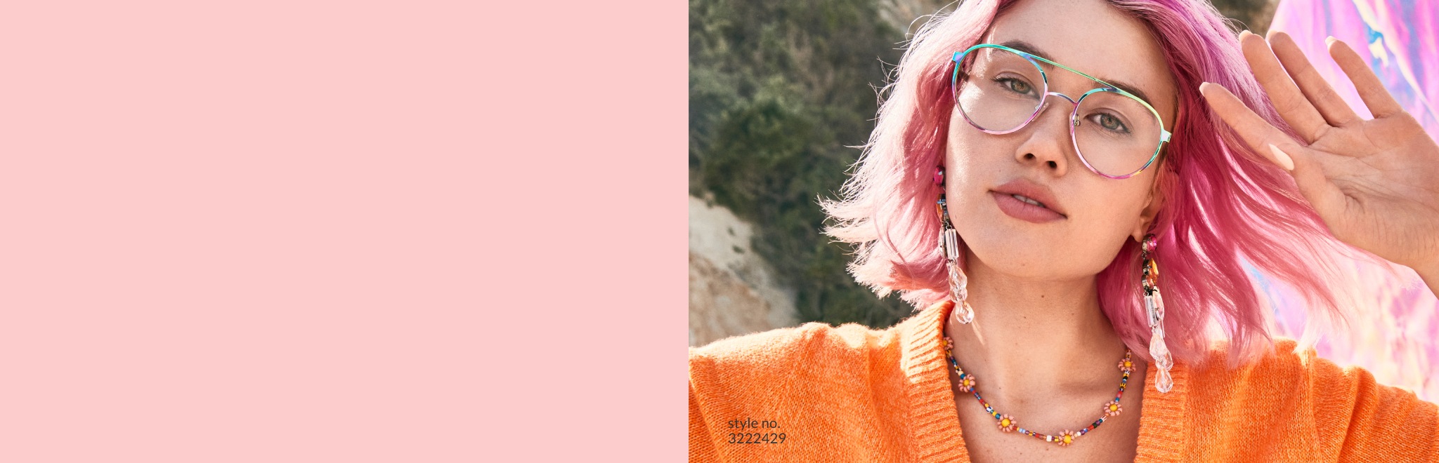 Image of a woman wearing zenni aviator glasses #3222229 outside.
