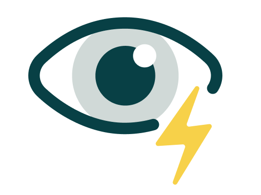 Dark Teal icon of an eye with a lightning bolt labeled "Sharper Vision" to indicate enhanced detail in low-light conditions with Zenni night driving lenses.