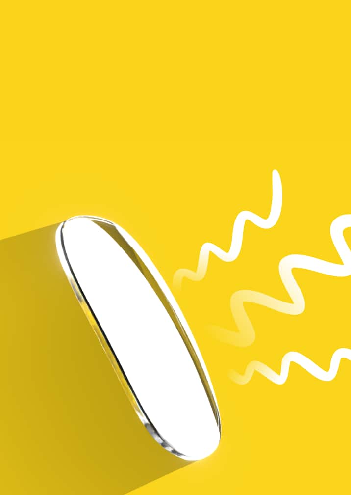 Lens on a yellow background with white squiggly lines representing yellow light.