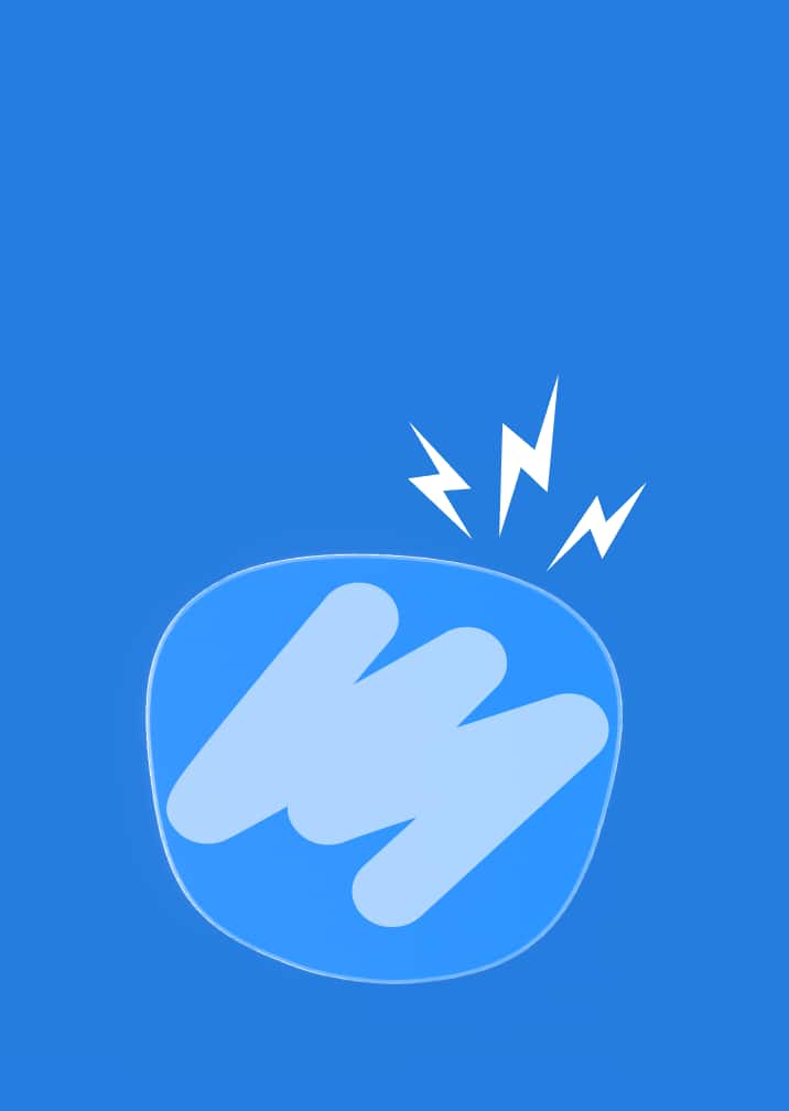 A lens on a blue background with a wide squiggle on it and jagged lines next to it, representing sharpness of vision.