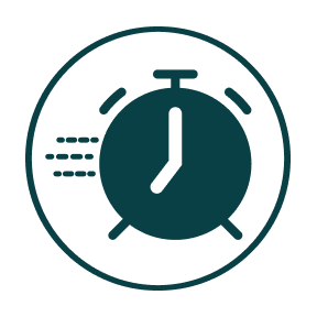 Dark Teal icon of a clock, labeled "Faster Visual Response" to indicate quicker visual response times with Zenni night driving lenses.