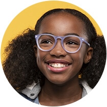 Young girl wears Dream kids' round glasses #4441617 in periwinkle from the Style Squad Collection for kids.