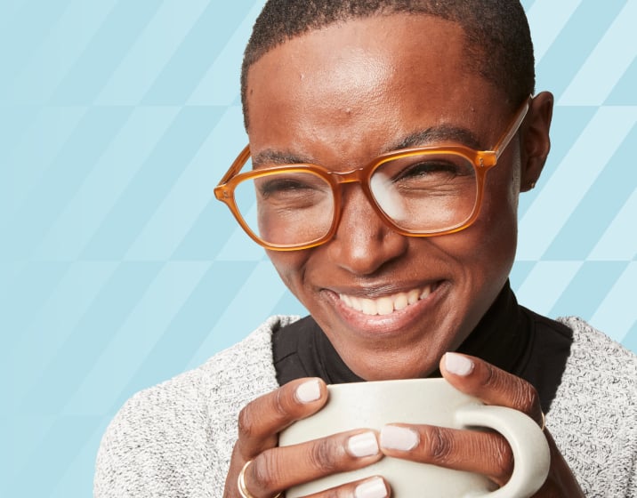Image of an icon for a fog cloud. Image of a woman wearing face mask wearing round glasses.