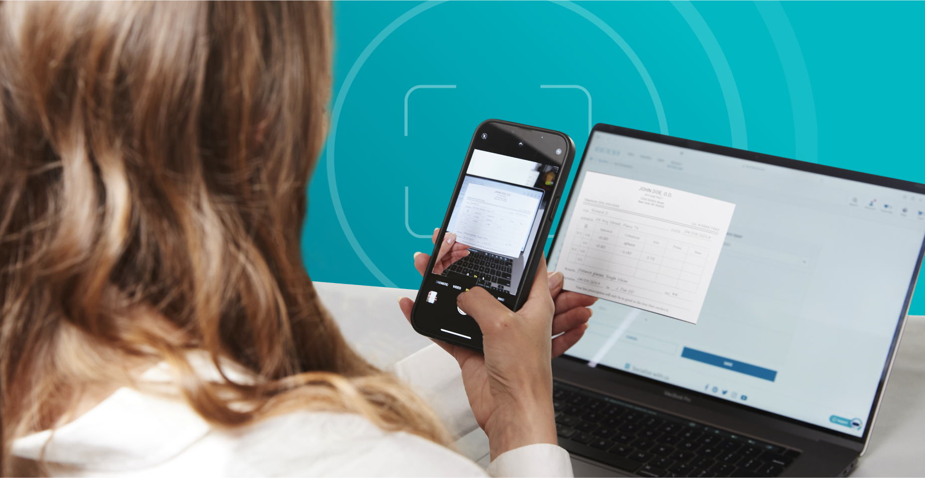 Woman scanning her written prescription with her phone.