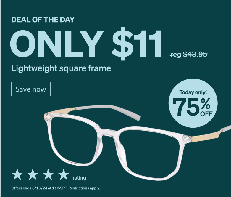 DEAL OF THE DAY! Only $11 lightweight square frame. Today only! 75% Off. Full rim translucent square gaming glasses. 