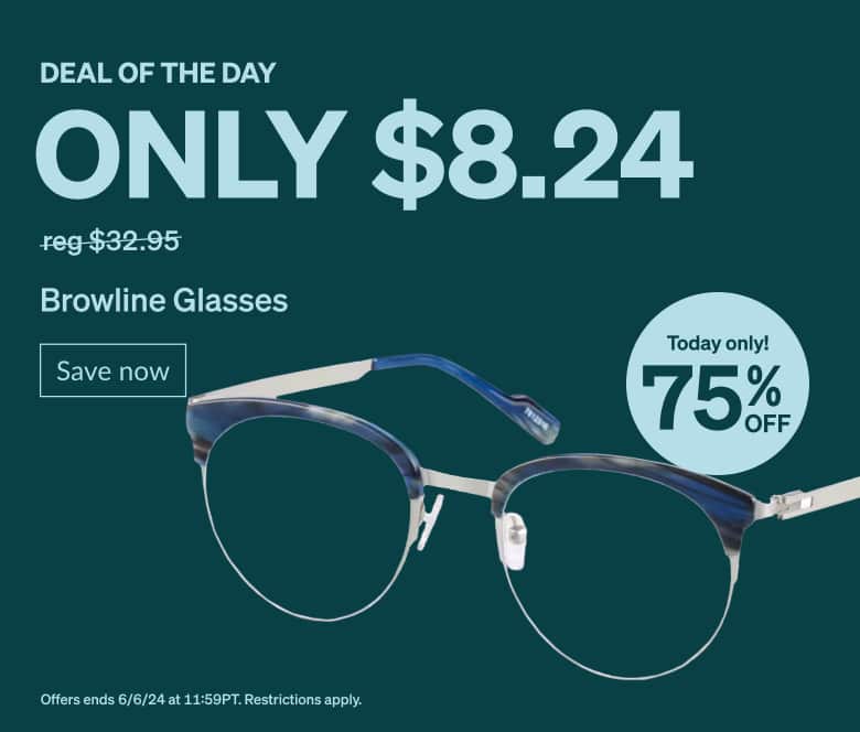 DEAL OF THE DAY. Only $8.24 Blue Browline Glasses. Today only! 75% Off. 