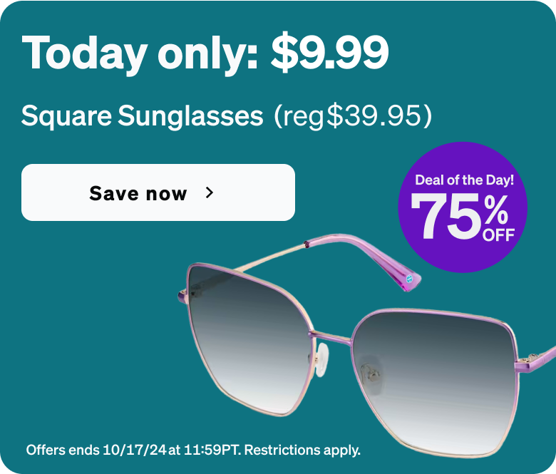 DEAL OF THE DAY. Only $9.99 Square Sunglasses. Today only! 75% Off. 