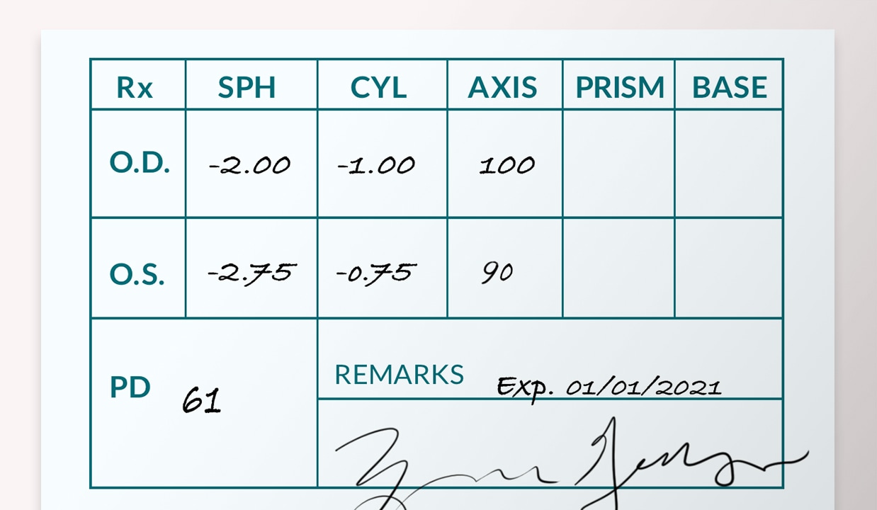 Example of standard grid format prescription.