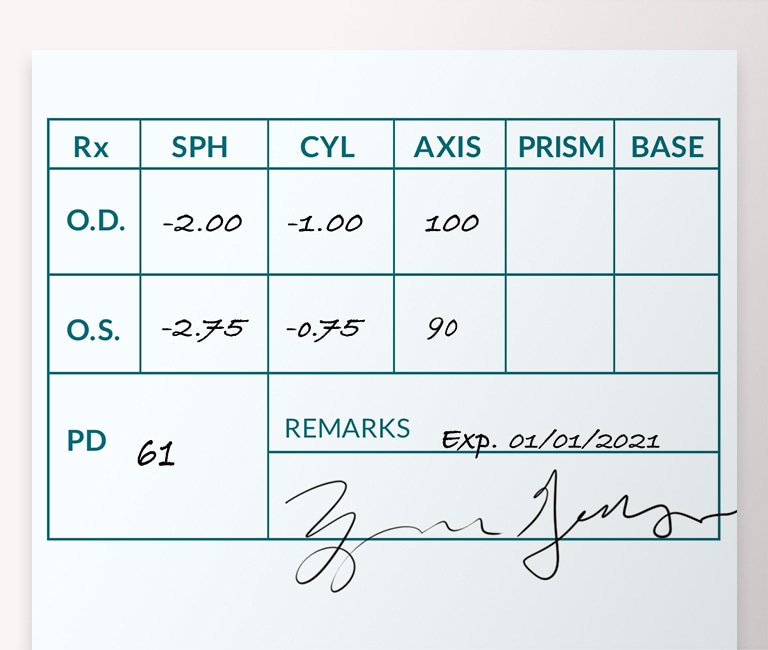 Example of standard grid format prescription.