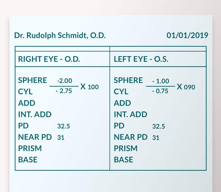 how to read eye prescription card