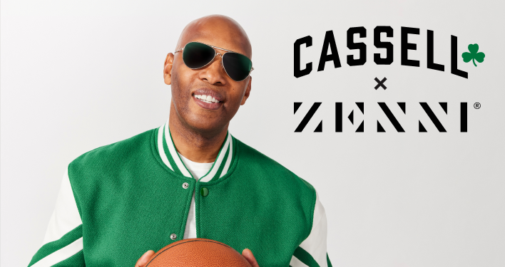 Sam Cassell wearing Zenni sunglasses ‘Green Envy’, part of the Sam Cassell x Zenni frame collaboration.
