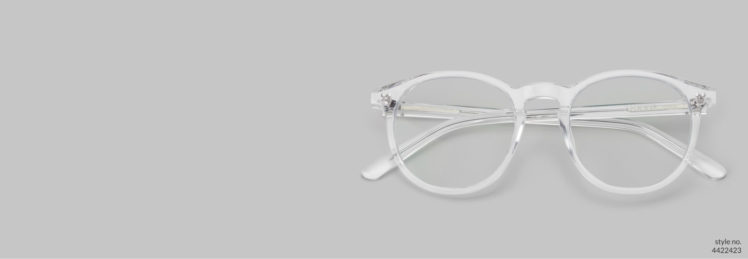 Image of Zenni translucent round glasses #4422423 on a light gray background.