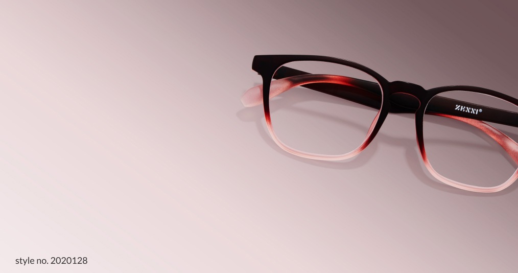 Image of Zenni brown ombre square glasses on a brown gradient background.
