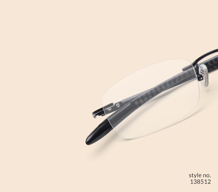 Image of Zenni rimless rectangle style #138512, shown with a light peach background.