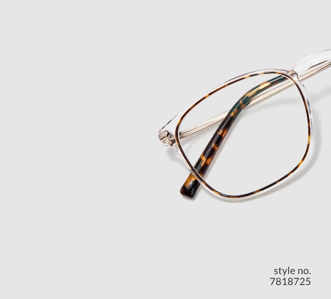 Image of Zenni clear square glasses style #7818725 shown with a light gray background.