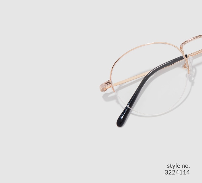 Image of Zenni gold browline glasses style #3224114 shown with a light gray background.