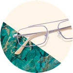 Zenni aviator glasses #3220717 on a cream-colored background with aqua accents.